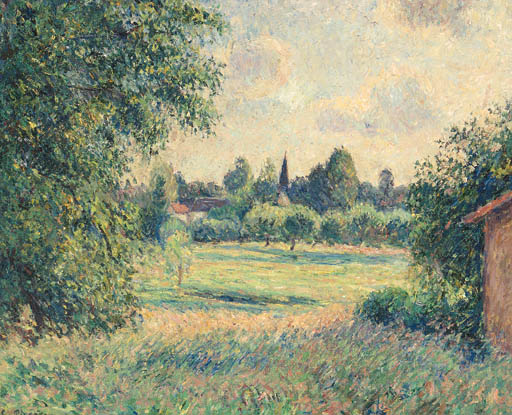 A summer Landscape with a Village in the distance 
