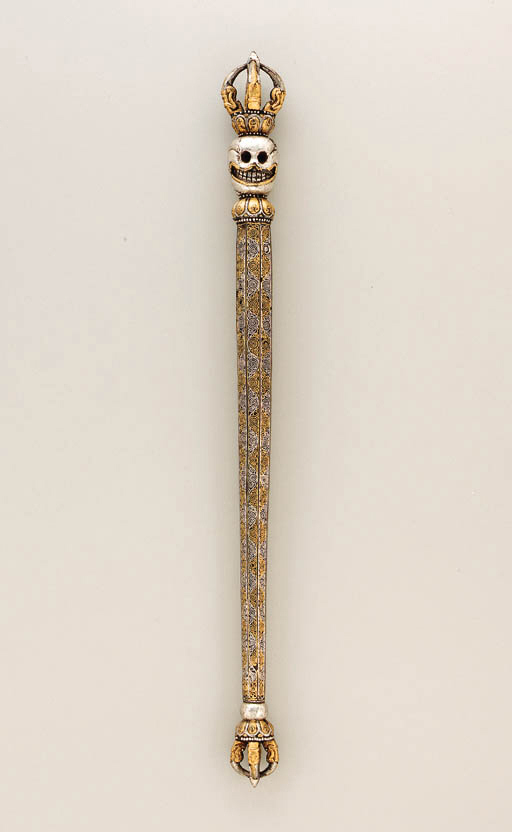 A gold and silver damascened iron scepter, khatvanga