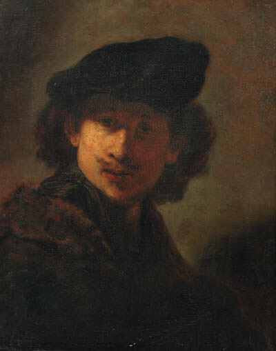 Portrait of the artist in a cap and a fur-trimmed cloak 
