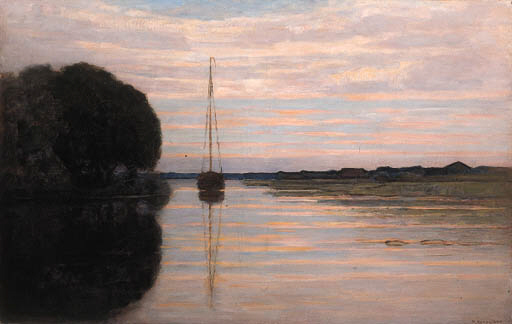 Sailboat moored in a river 
