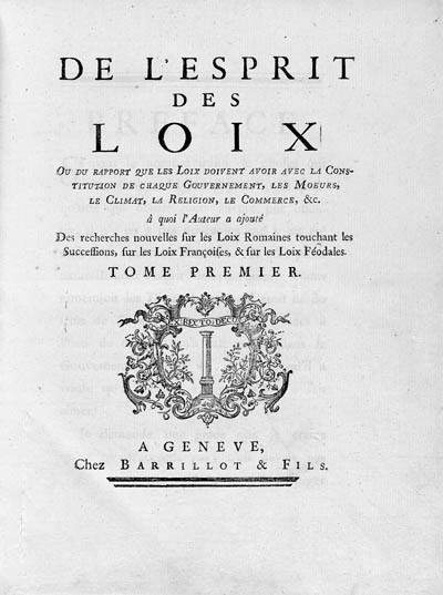 MONTESQUIEU, Charles de Secondat, baron de (1689-1755). De l