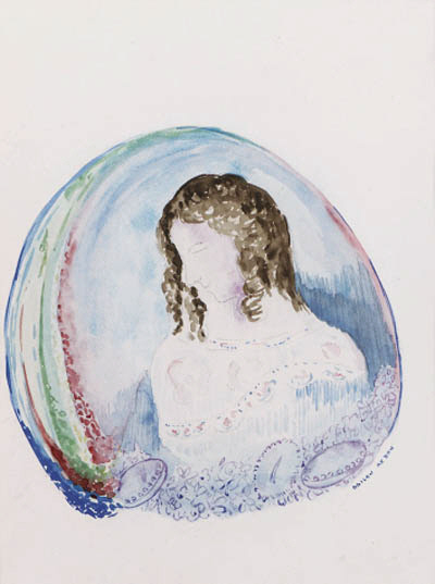 Jeune femme de profil dans une sphère lumineuse 
