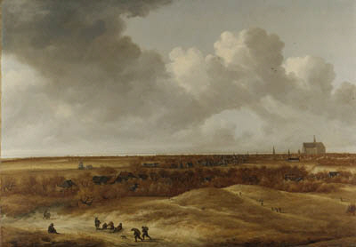 A panoramic landsape with Haarlem and the river Spaarne in the distance 
