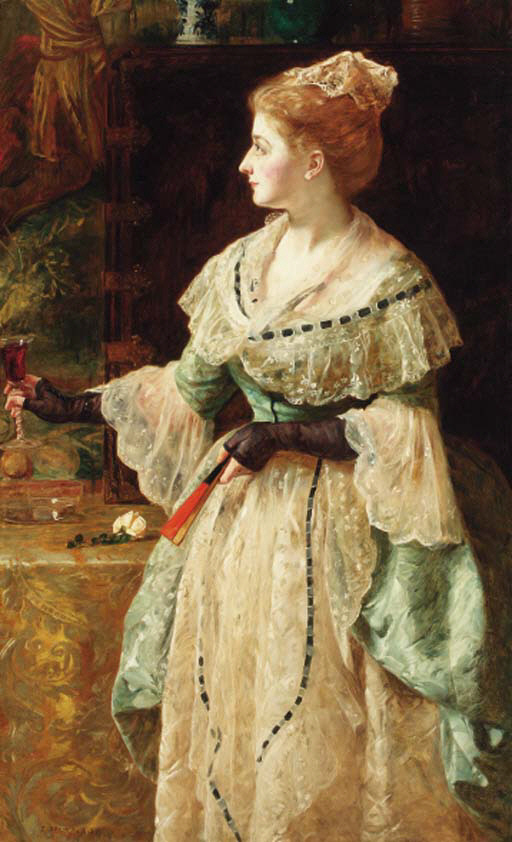 James Archer (18231904) , Portrait of a lady, threequarterlength, in