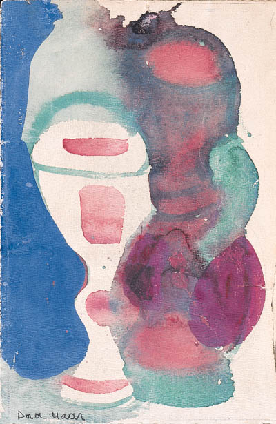 MAAR, Dora. Nature morte au verre, aquarelle et gouache, sign en bas