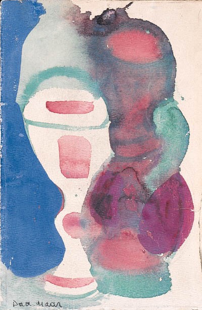 MAAR, Dora. Nature morte au verre, aquarelle et gouache, sign en bas