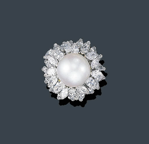 A CULTURED PEARL AND DIAMOND RING | Christies A CULTURED PEARL AND DIAMOND RING  | Christies