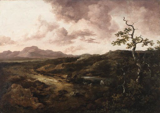 A twilight Landscape with a Shepherd by a River 
