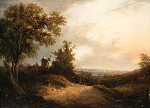 An extensive wooded Landscape with a Lumber Cart on a Path 
