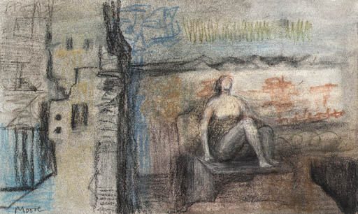 Figure in landscape (Seated nude in architectural setting) 
