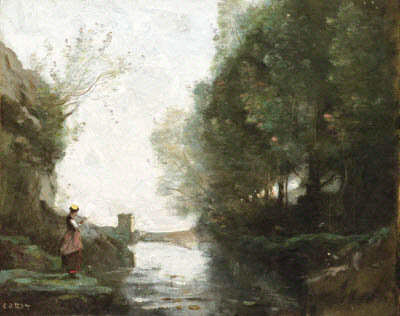 Le cours d'eau  la tour carre (Paysanne debout au premier plan) 
