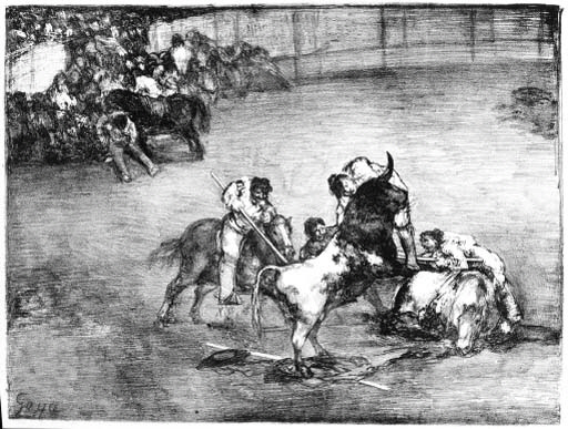 Bravo Toro (Picador Caught by a Bull), from The Bulls of Bordeaux (Harris 284)
