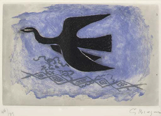 Oiseau noir sur fond bleu (Oiseau VIII) (V. 100) 
