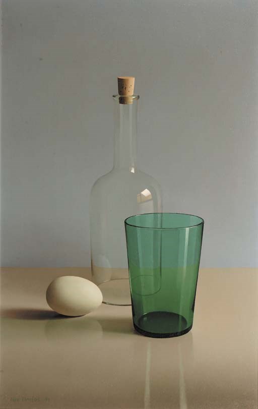 Olav Cleofas van Overbeek (b.1946) , Still life with a bottle, a glass