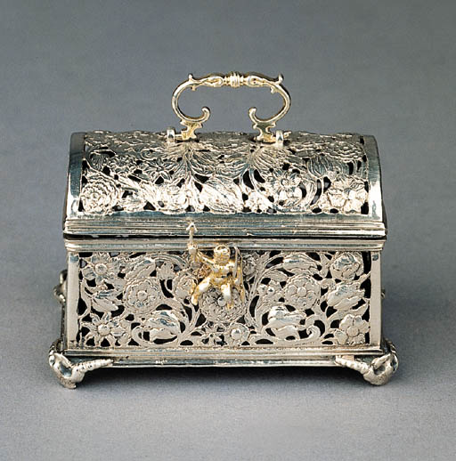A Dutch parcel-gilt silver marriage casket 'knottekistje