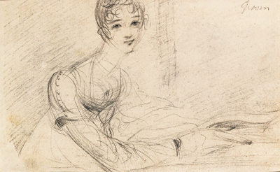Portrait study of Jane or Ann Gubbins (recto); Wooded landscape, Epsom (verso)
