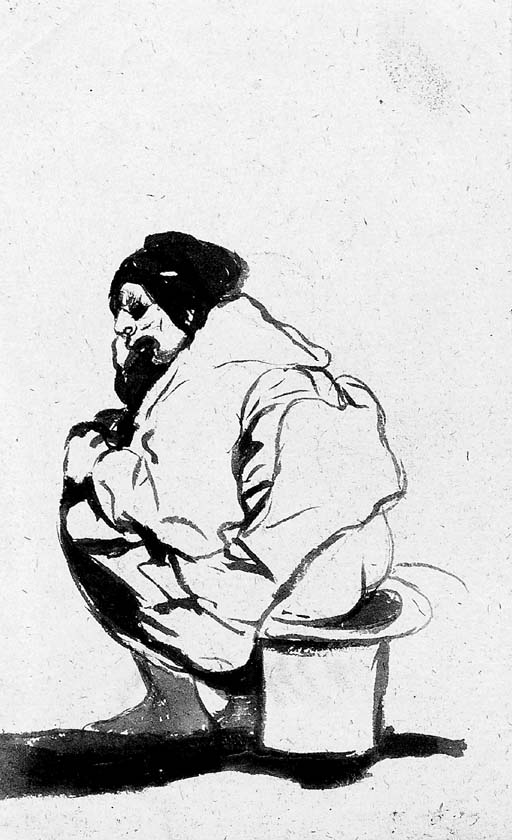 De los gustos sin pecar ...: A woman squatting on an upturned hat 
