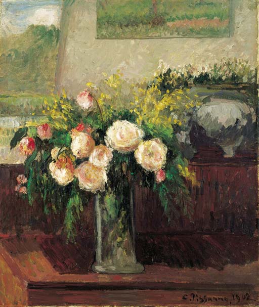 Camille Pissarro、Soleil couchant et brou Prairie avec vaches, brume, soleil couchant à Éragny