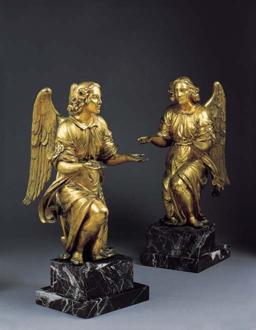 A PAIR OF GILTBRONZE ANGELS