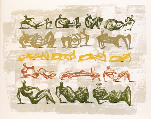 Seventeen reclining Figures with architectural Background 
