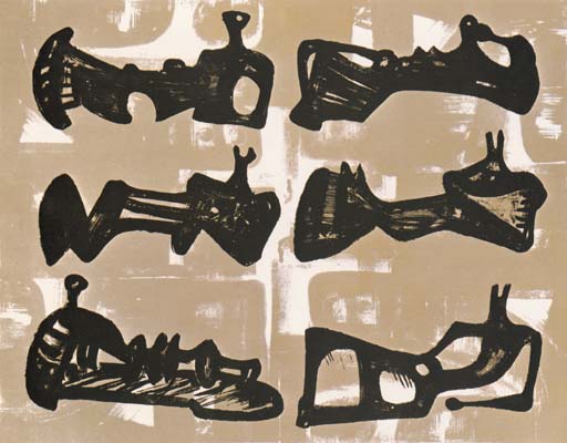 Six reclining Figures with buff Background 

