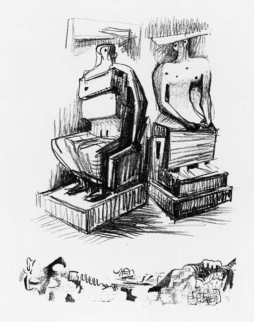 Two seated Figures in Stone 
