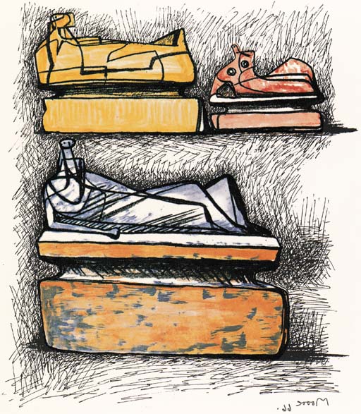 Three reclining Figures on Pedestals 
