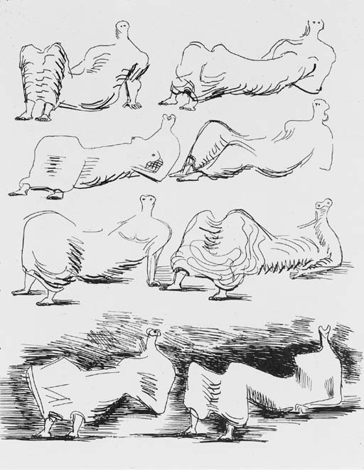 Eight draped reclining Figures 
