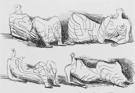 Four draped reclining Figures 
