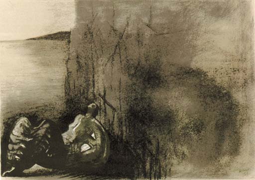 Reclining Figure with Cliff Background 
