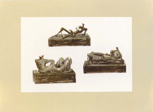 Three reclining Figures on Pedestals 
