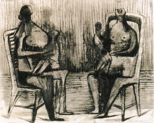 Two seated Figures with Children 
