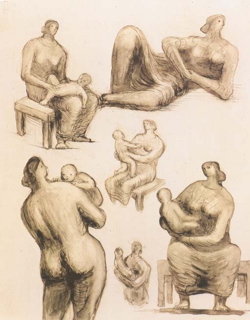 Mother and Child studies and reclining Figure 
