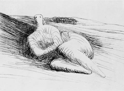 Curved reclining Figure in Landscape I; Curved reclining Figure in Landscape II
