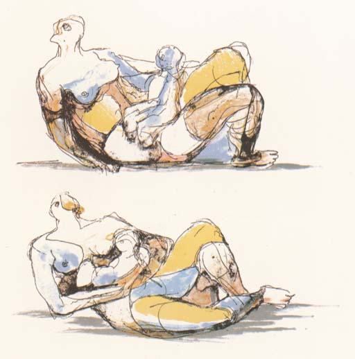 Two reclining Mother and Child Studies 
