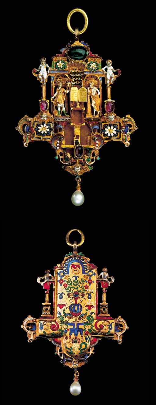 A RENAISSANCE-STYLE JEWELLED AND ENAMELLED GOLD-MOUNTED BAROQUE PEARL ...