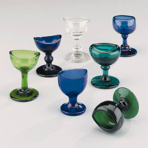 A collection of seven 19thCentury glass eye baths,