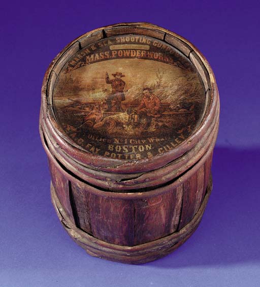 A RARE WOOD POWDER KEG OF THE MASSACHUSETTS POWDER WORKS ABOUT 1860 Christie's