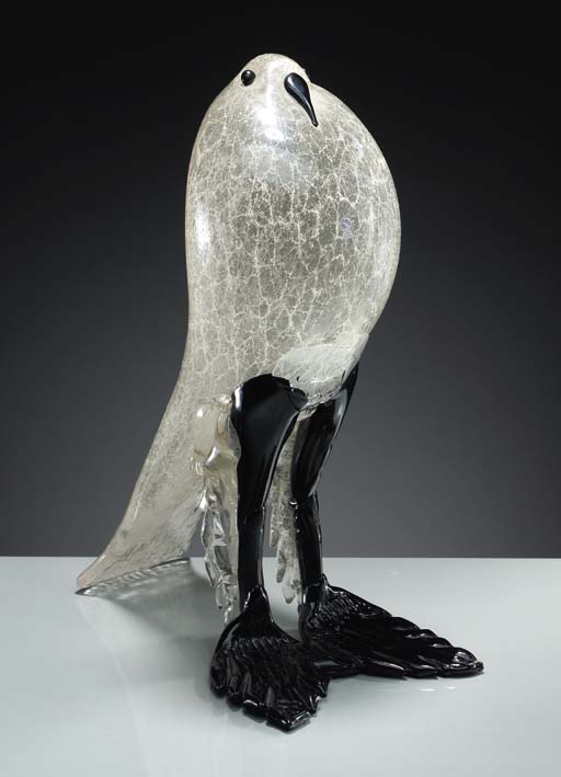 Sculpture D'oiseau En Verre De Murano Style Barovier - Années 1970 - Pièce Vintage Décorative