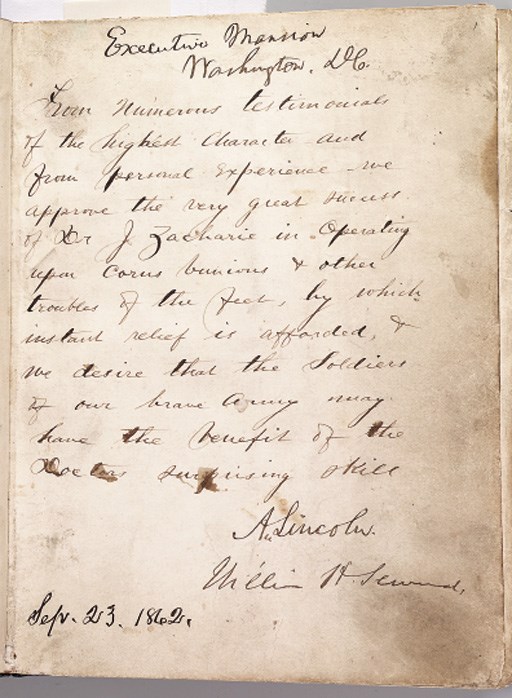 [LINCOLN, Abraham]. Document signed ("A.Lincoln") as President, a