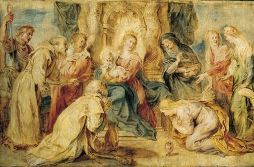 The Virgin and Child enthroned adored by eight Saints 
