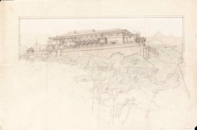 AN ARCHITECTURAL DRAWING , FRANK LLOYD WRIGHT FOR THE VISCOUNT