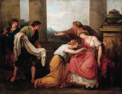 Julia, wife of Pompey, faints at the sight of his bloodstained garment 
