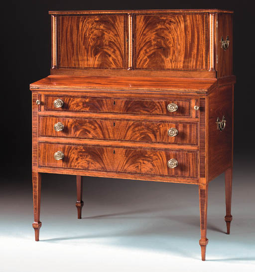 A Federal Inlaid Mahogany Secretary Desk Attributed To The Shop