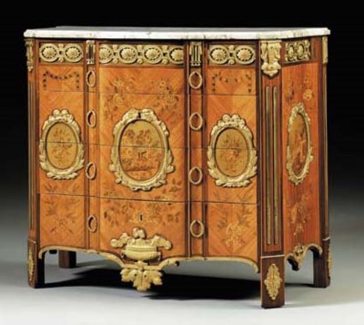 A LOUIS XVI ORMOLU MOUNTED TULIPWOOD AMARANTH SYCAMORE 