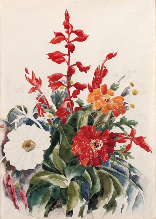 Charles Demuth (18831935) , Zinnias and Red Salvia Christie's