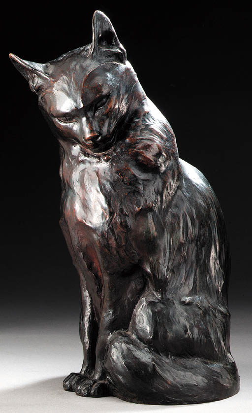 Chat A Ecuelle A Bronze Sculpture