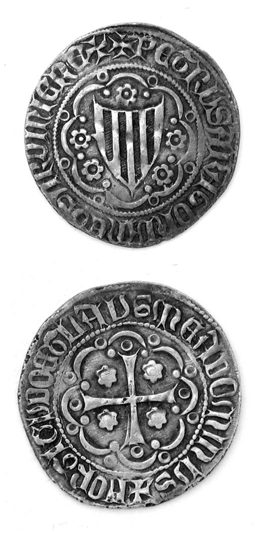 Pietro IV d'Aragona (133687), Reale Alfonsino d'argento, scudo a cuore