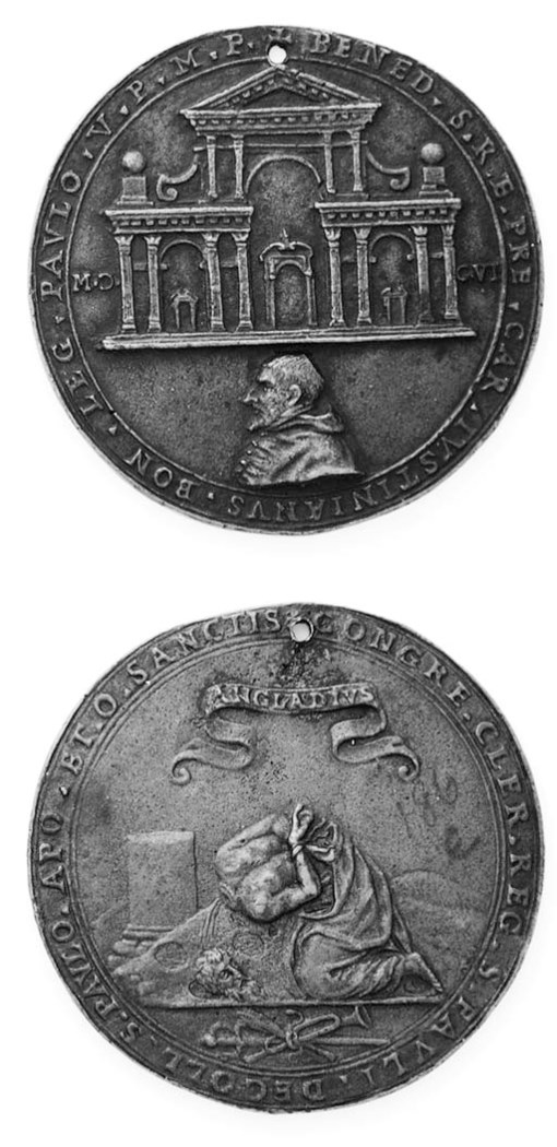 Cardinal Giustiniani (Legato di Paolo V), bronzo, 67mm., 1606, busto a sinistra, sopra, facciata