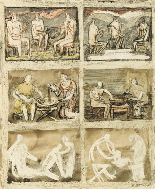 Figure Studies (recto); Nine Heads (verso) 
